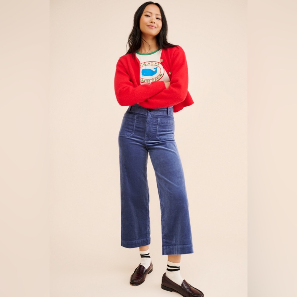 Maeve by Anthropologie The Colette Corduroy Wide-Leg Crop Pants Blue Size 34 NWT